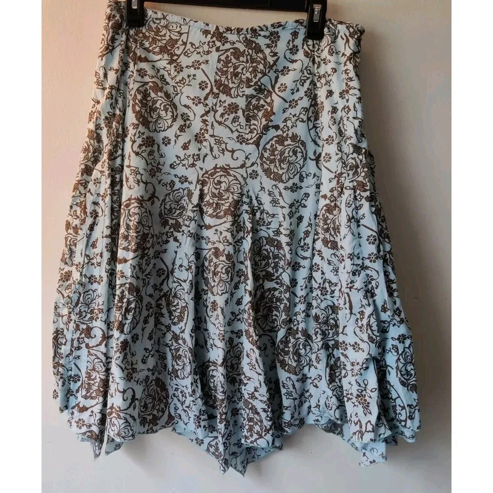 JPR Outfit Skirt ‎ Womens Size M Floral Print Mid Asymmetrical Lining Blue/Brown
